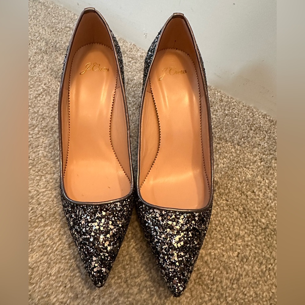 NIB JCrew Elsie Pumps in Gunmetal Glitter 7.5 Black Silver - original $248